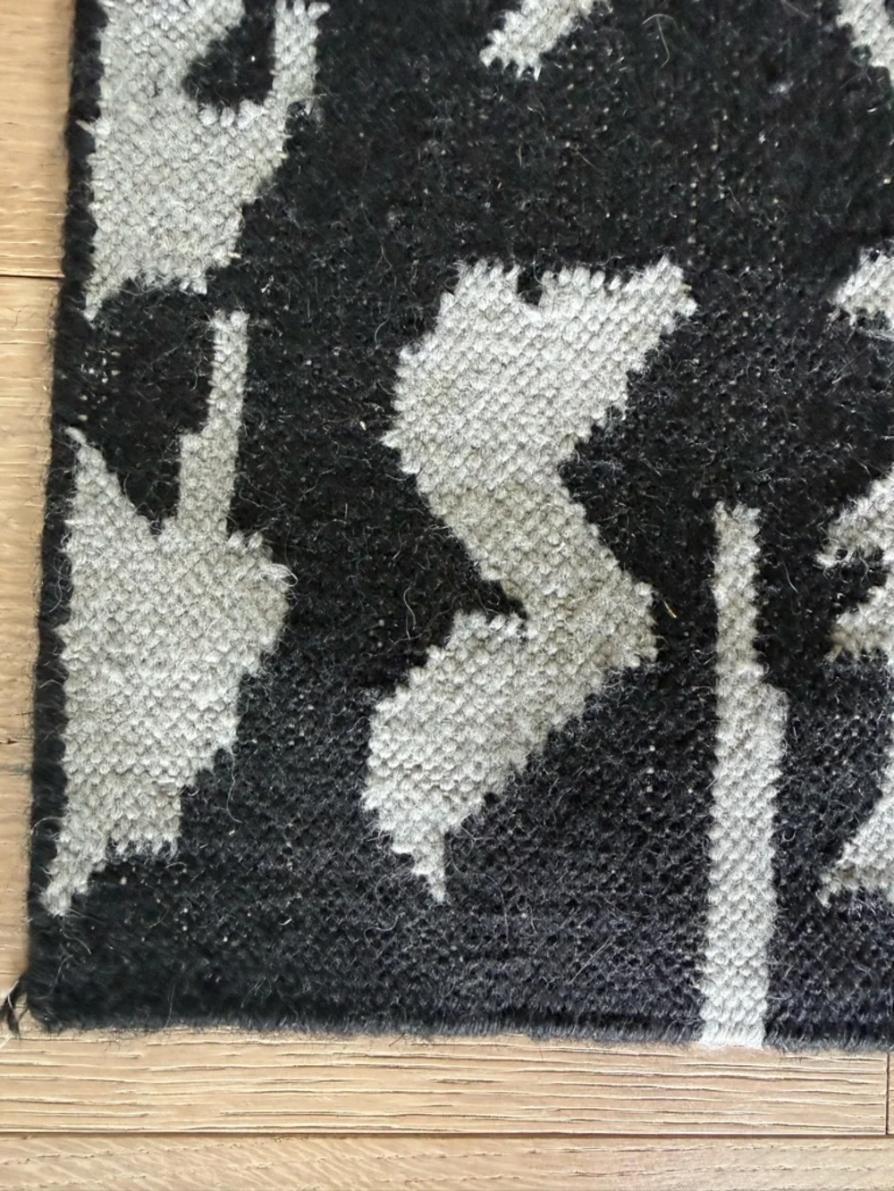 Eskayel Black & Gray Geometric Wool and Cotton Runner Rug